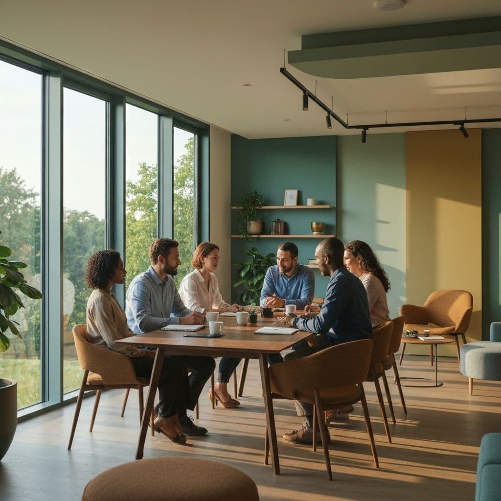 Equipo de trabajo reunido alrededor de una mesa